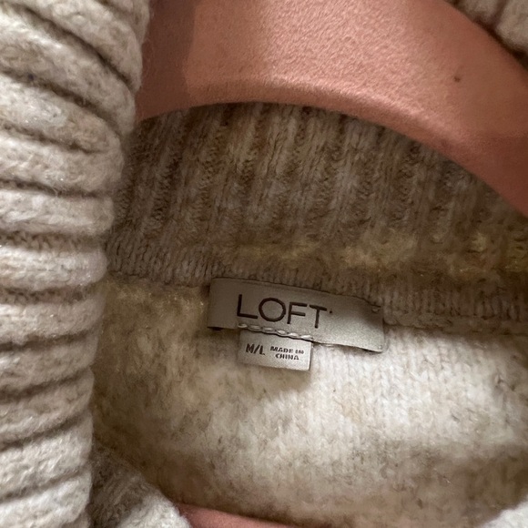 Loft Cream Lattice Cable Turtleneck Poncho size M/L - Picture 2 of 5